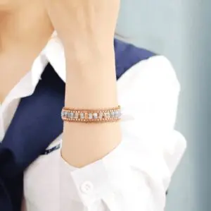 Wrap Bracelet Cuir Amazonite et Perles Cristal