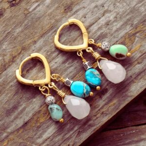 Boucles D'Oreilles Jade, Quartz Rose & Jaspe