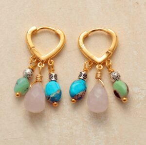 Boucles D'Oreilles Jade, Quartz Rose & Jaspe