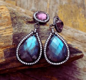 Boucles D'Oreilles Labradorite & Améthyste