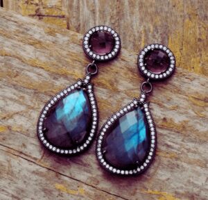 Boucles D'Oreilles Labradorite & Améthyste