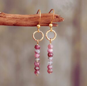 Boucles D'Oreilles Tourmaline Rose ou Jaspe