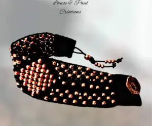 The First, Bracelet Manchette en cuir, Perles Miyuki et perles à Facettes L & P