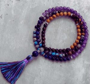 Collier Mala Jaspe, améthyste & Agate