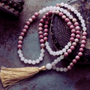 Collier Mala Quartz Rose & Rhodonite