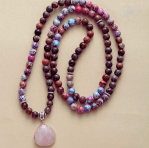 Collier en Jaspe & Cabochon Quartz Rose