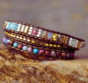 Wraps Bracelet Cuir Cristal de Jaspe Imperial