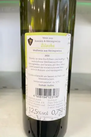 Vin blanc "Žilavka" Sec - Origine Bosnie-Herzégovine, Millésime 2016