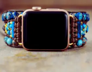 3 Wraps Bracelet Apple Watch Jaspe Bleu & Cordon vegan Unisexe