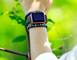 3 Wraps Bracelet Apple Watch Jaspe Bleu & Cordon vegan Unisexe