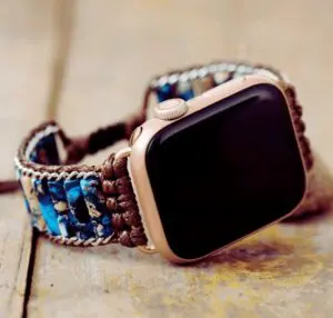 Bracelet Apple Watch Unisexe Jaspe Bleu & cordon Vegan