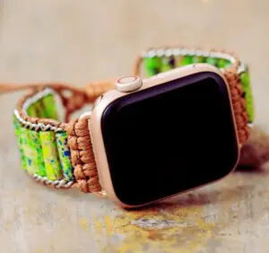 Bracelet Apple Watch Unisexe Jaspe Vert & cordon Vegan