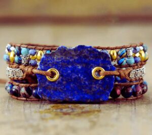 Wraps Bracelet Lapis Lazuli et Perles Fantaisies Cordon Vegan