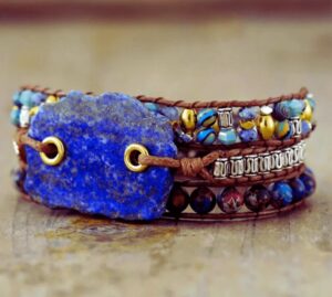 Wraps Bracelet Lapis Lazuli et Perles Fantaisies Cordon Vegan