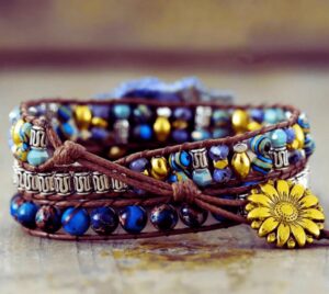 Wraps Bracelet Lapis Lazuli et Perles Fantaisies Cordon Vegan