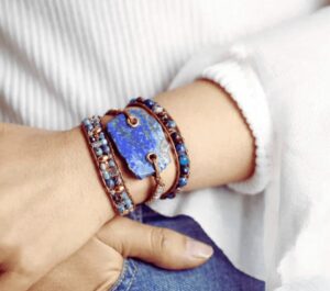 Wraps Bracelet Lapis Lazuli et Perles Fantaisies Cordon Vegan