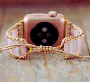 Bracelet Apple Watch Unisexe Quartz Rose, Quartz Blanc & cordon Vegan