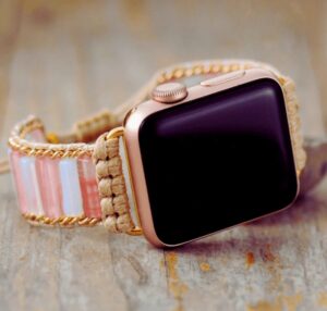 Bracelet Apple Watch Unisexe Quartz Rose, Quartz Blanc & cordon Vegan