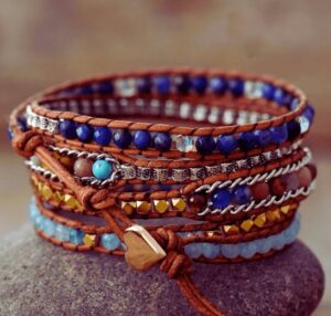 Wraps Bracelet Cuir Sodalite et mix de Pierres