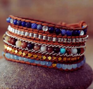 Wraps Bracelet Cuir Sodalite et mix de Pierres