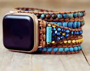 5 Wraps Bracelet Apple Watch Turquoise, jaspe, cristal & Cuir