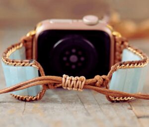 Bracelet Apple Watch Unisexe Amazonite & cordon Vegan