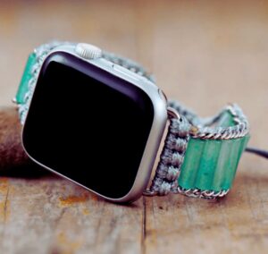 Bracelet Apple Watch Unisexe Aventurine & cordon Vegan