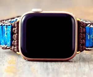 Bracelet Apple Watch Unisexe Jaspe Bleu Impérial & cordon Vegan