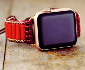 Bracelet Apple Watch Unisexe Jaspe Rouge 8 cordon Vegan