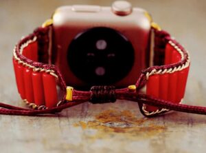 Bracelet Apple Watch Unisexe Jaspe Rouge 8 cordon Vegan