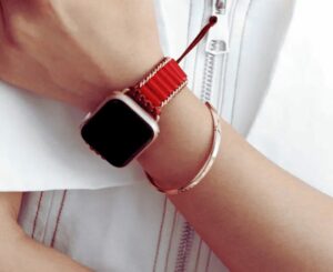 Bracelet Apple Watch Unisexe Jaspe Rouge 8 cordon Vegan