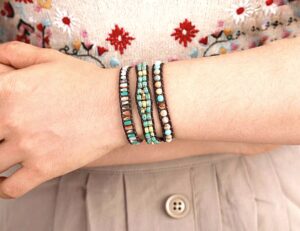 Wraps Bracelet Cuir Onyx et Jaspe