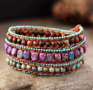 Wraps Bracelet en Cuir Jaspe Couleur Mix