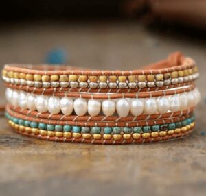 Wraps Bracelets en Cuir Perles d'eau douce