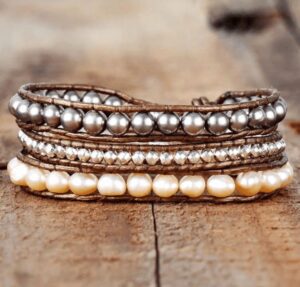 Wraps Bracelets en Cuir Perles d'eau douce