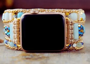 3 Wraps Bracelet Apple Watch Amazonite, cristal & Cordon vegan