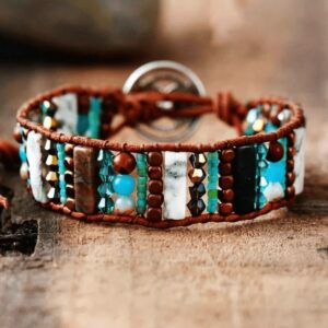 Wrap Bracelet Cuir Jaspe Agate et Perles Fantaisies