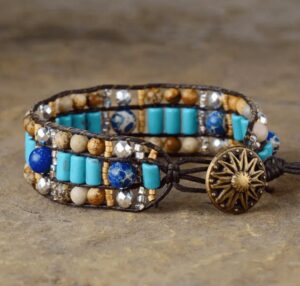 Wrap Bracelet Jaspe,Turquoise, Perles de rocailles Cordon Vegan