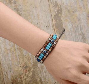 Bracelet Jaspe,Turquoise, Perles de rocailles Cordon Vegan