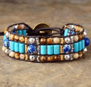 Bracelet Jaspe,Turquoise, Perles de rocailles Cordon Vegan