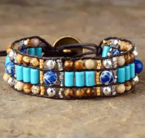 Wrap Bracelet Jaspe,Turquoise, Perles de rocailles Cordon Vegan