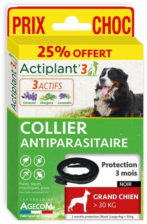 COLLIER ANTIPARASITAIRE POUR GRAND CHIEN - NOIR