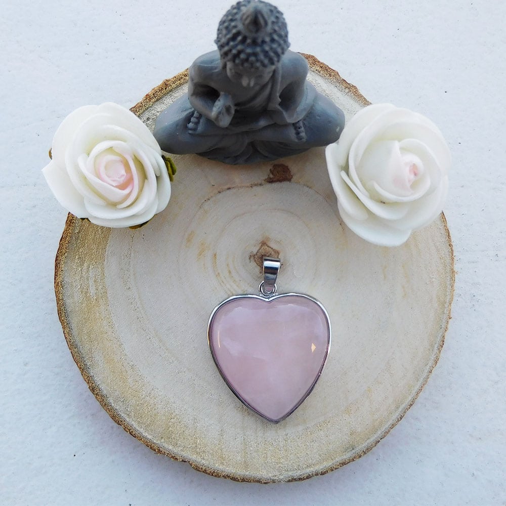 Pendentif Cœur Quartz Rose - Amour 1 Pendentif Cœur Quartz Rose - Amour