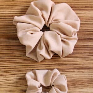 Chouchou cheveux en toile viscose-lin camel