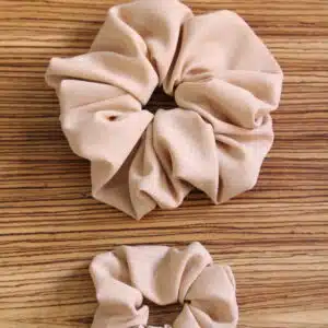 Chouchou cheveux en toile viscose-lin camel