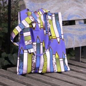 Tôt bag en wax bleu motif crayon