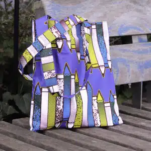 Tôt bag en wax bleu motif crayon