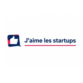 Icône représentant un pouce levé à côté du texte « J’aime les startups », souligné en rouge, sur le thème de l’entrepreneuriat.