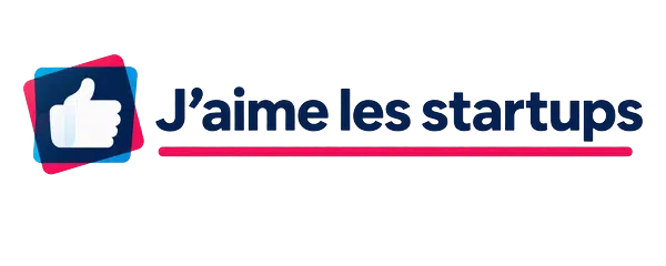 Icône représentant un pouce levé, avec le texte « J'aime les startups » souligné en rouge sur fond clair, image numérique.