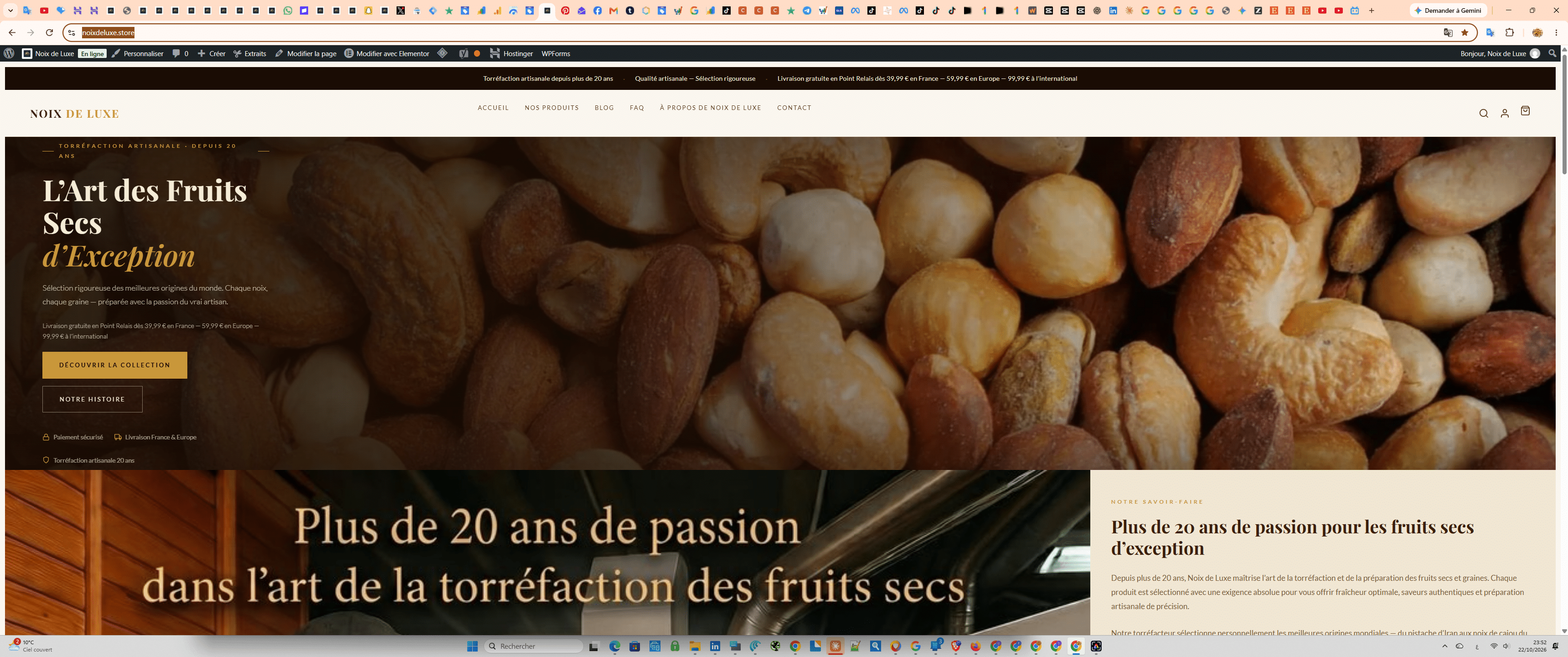 Gros plan sur un assortiment de noix grillées sur la page d'accueil de Noix de Luxe.